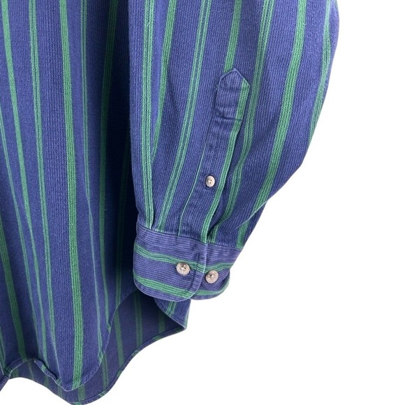 Vintage 90s‎ Faconnable Blue Green Striped Long Sleeve Button Down - Picture 2 of 6